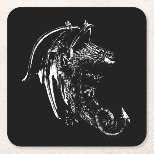 Enigmatic Night Dragon Fantasy Creature Design Square Paper Coaster