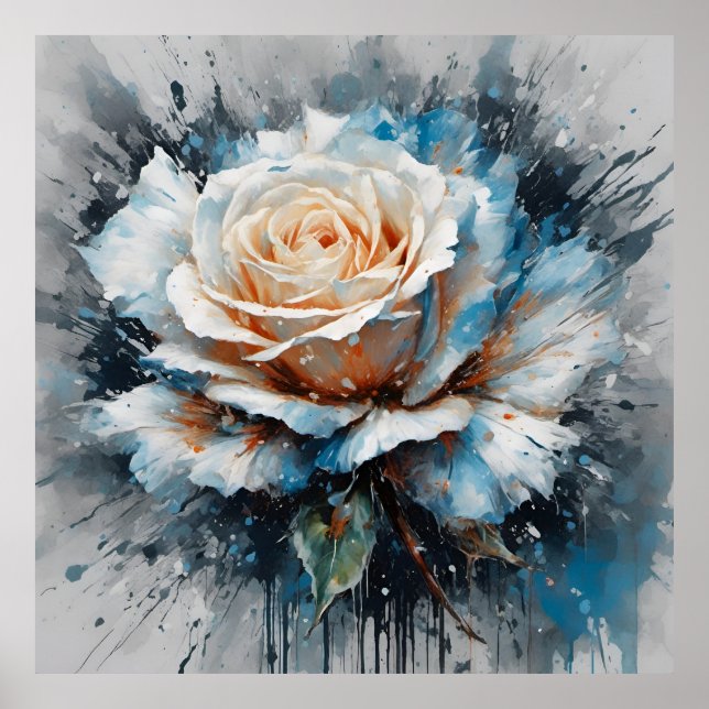 Enigmatic White Blue Rose Poster (Front)