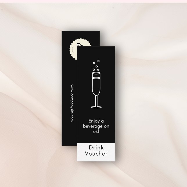 Enjoy a Beverage on us Logo Black Drink Voucher Mini Business Card (Creator Uploaded)