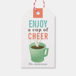 Enjoy a Cup of Cheer Green Mug Holiday Gift Tags