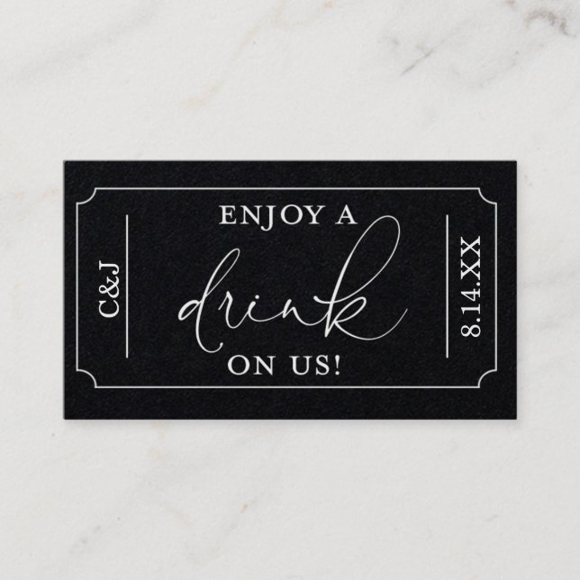 Enjoy a Drink on Us Wedding Drink Voucher Ticket (Front)