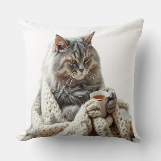 Enjoy Cat Winter Tea  Cushion (Front)