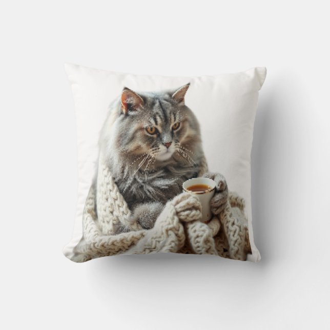 Enjoy Cat Winter Tea  Cushion (Front)