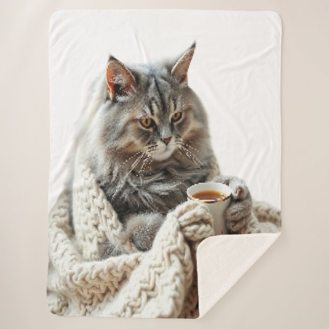 Enjoy Cat Winter Tea  Sherpa Blanket (Front)