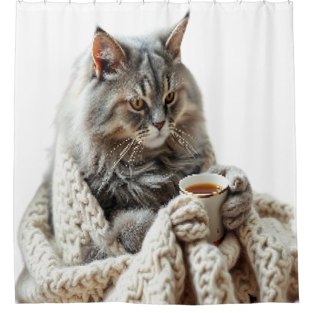 Enjoy Cat Winter Tea  Shower Curtain (Front)