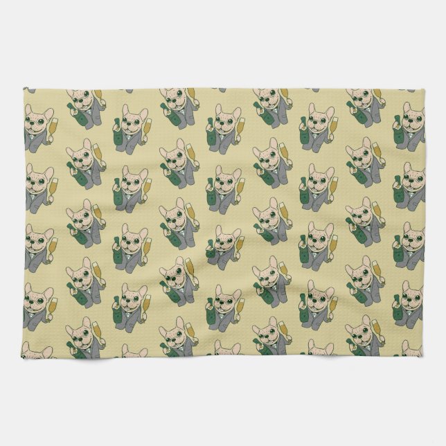 Enjoy Champagne with Frenchie at Your Celebration Tea Towel (Horizontal)