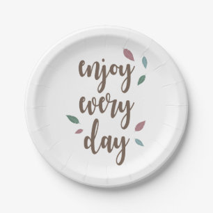 Enjoy every day feather motivation quote paper plate