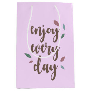 Enjoy every day feather motivation text medium gift bag
