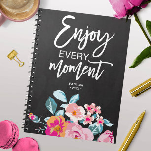 Enjoy Every Moment Positive Message Floral Notebook