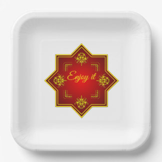 Enjoy It Red Gold Decorative Paper Plate