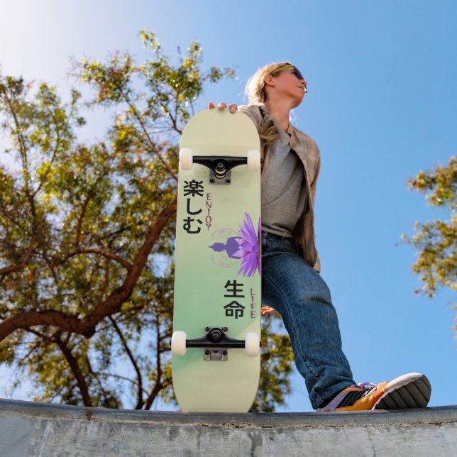 Enjoy Life Buddha on Lotus Flower Yellow Green Skateboard (Outdoor 1)