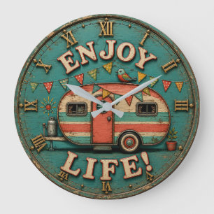 Enjoy Life Camper Rustic Trailer Gift for Campers Large Clock