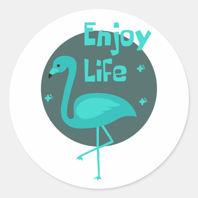 Enjoy life Kawaii beautiful flamingo blue & dark Classic Round Sticker (Front)