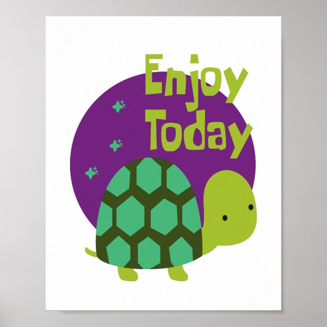 Enjoy life Kawaii cute funny green turtle  Poster (Front)