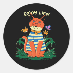 Enjoy Life Orange Cat Classic Round Sticker