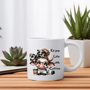 Enjoy Life with Coffee Cute Cow Mug