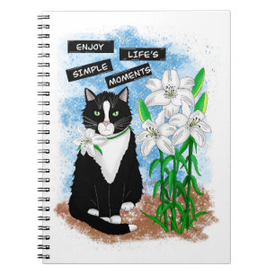 Enjoy Life's Simple Moments Quote and Tuxedo Cat Notebook