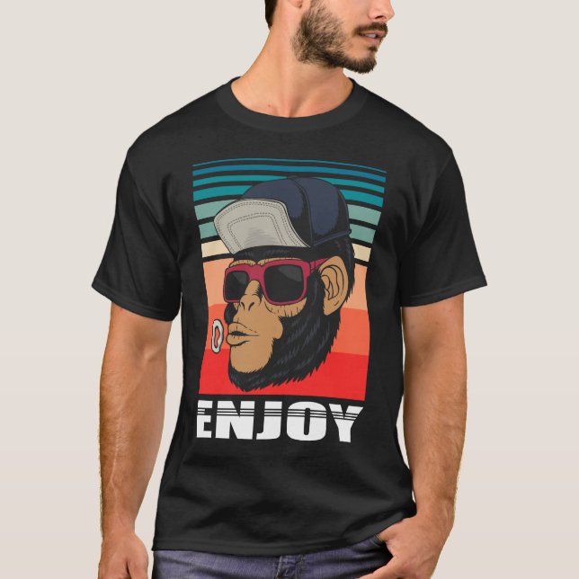 Enjoy Monkey Retro Cool Hipster Illustration T-Shirt (Front)