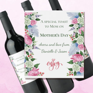 Enjoy Mother's Day White Roses Wine Label