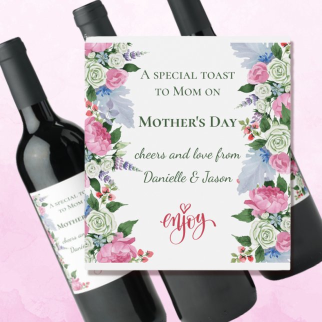 Enjoy Mother's Day White Roses Wine Label (Creator Uploaded)