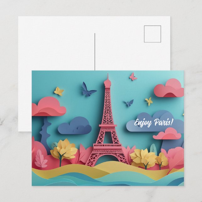 Enjoy Paris Paper Quilling Art Postcard (Front/Back)