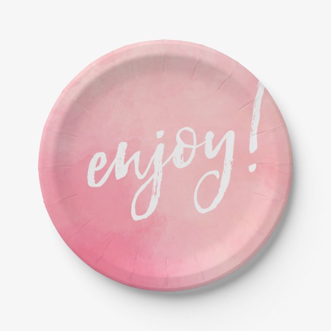 Enjoy party plate pink watercolour handwritten (Front)