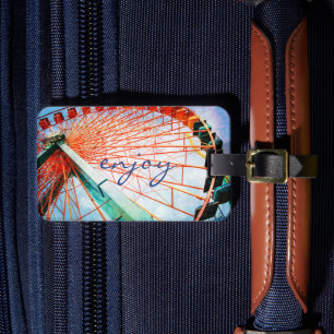 "Enjoy" Quote Colourful Carnival Ferris Wheel Luggage Tag