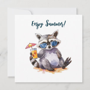 Enjoy Summer racoon watercolor Invitation