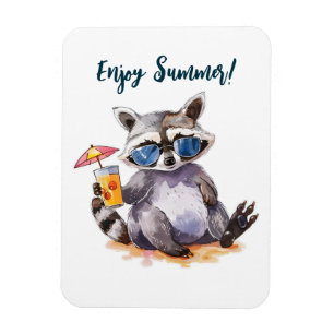 Enjoy Summer racoon watercolor Magnet