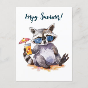 Enjoy Summer racoon watercolor Postcard