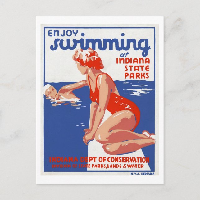 Enjoy Swimming at Indiana State Parks Vintage Postcard (Front)