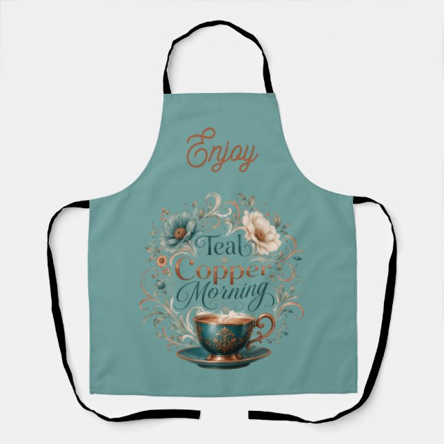 Enjoy Teal Copper Morning Apron (Front)