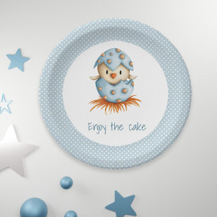 Enjoy the Cake Baby Bird Hatching Blue Egg Paper Paper Plate