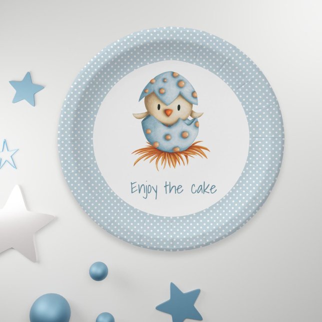 Enjoy the Cake Baby Bird Hatching Blue Egg Paper Plate (Creator Uploaded)