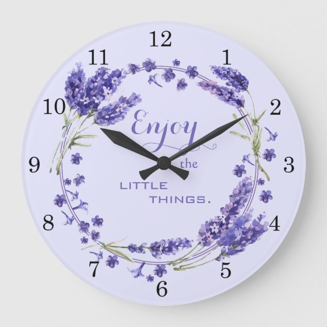 Enjoy the Little Things  Lilac Floral Wreath Large Clock (Front)