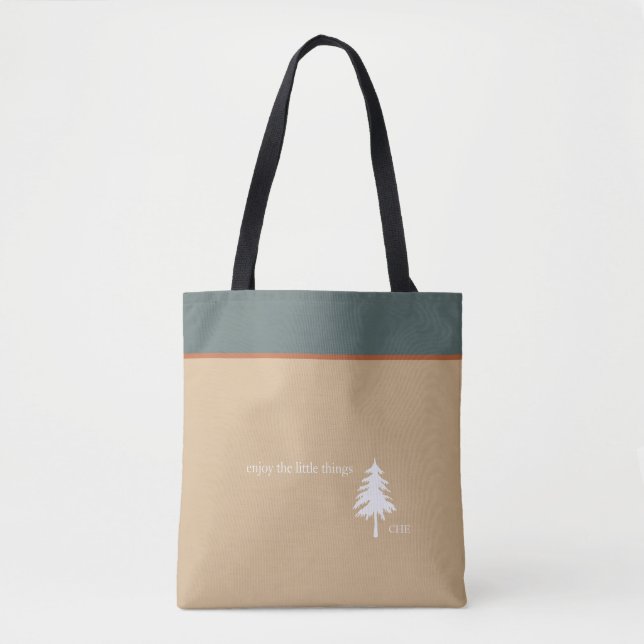 Enjoy the Little Things Monogram Tree Green Tan Tote Bag (Front)