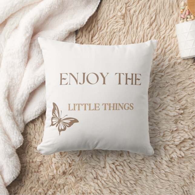 Enjoy the Little Things Positive Saying Brown Text Cushion (Blanket)