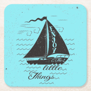 Enjoy The Little Things Poster Square Paper Coaster