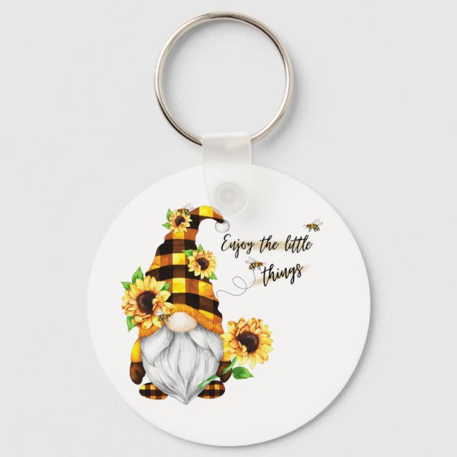 Enjoy the Little Things Sunflower Gnome Key Ring (Front)