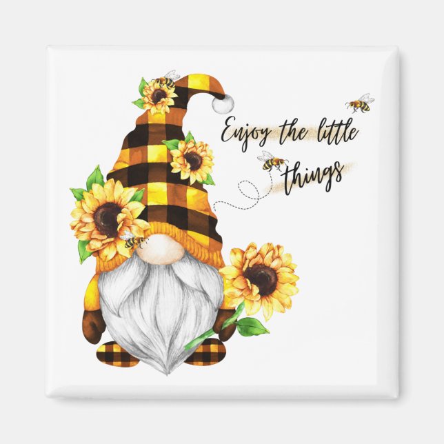 Enjoy the Little Things Sunflower Gnome Magnet (Front)