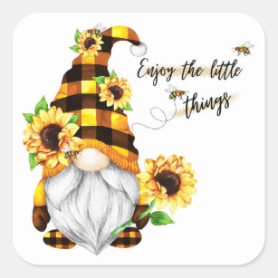 Enjoy the Little Things Sunflower Gnome Square Sticker