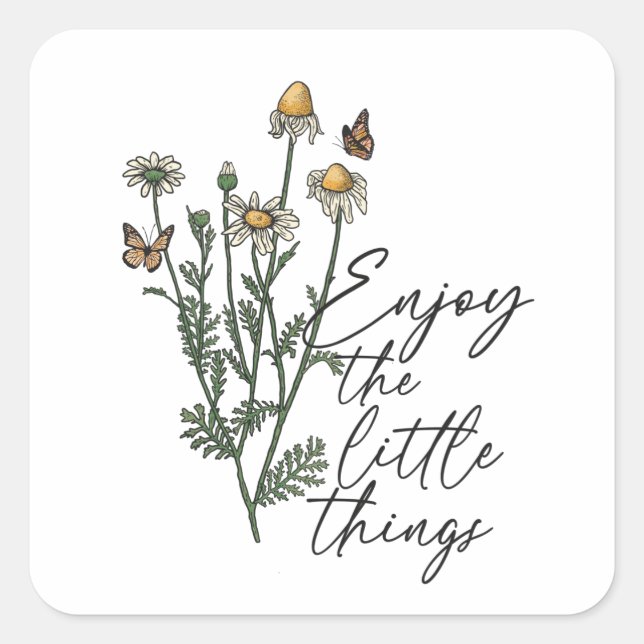 Enjoy The Little Things Wildflower Daisy Square Sticker (Front)
