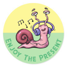 Enjoy The Present with a Snail Listening to Music