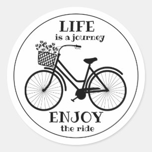 Enjoy The Ride   Bicycle With Flowers Motivational Classic Round Sticker