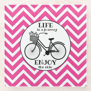 Enjoy The Ride Bicycle With Flowers Motivational Glass Coaster