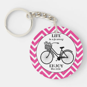 Enjoy The Ride   Bicycle With Flowers Motivational Key Ring
