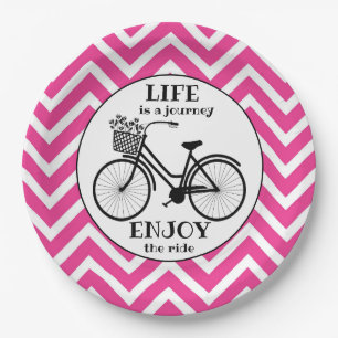 Enjoy The Ride Bicycle With Flowers Motivational Paper Plate