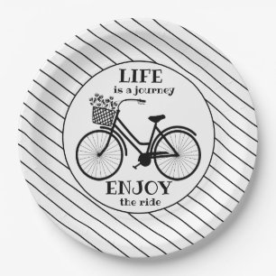 Enjoy The Ride   Bicycle With Flowers Motivational Paper Plate