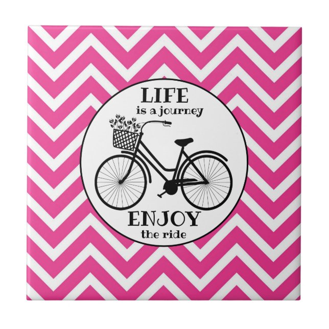 Enjoy The Ride | Bicycle With Flowers Motivational Tile (Front)