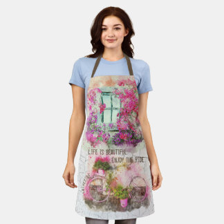 Enjoy The Ride | Watercolor Bicycle With Flowers Apron